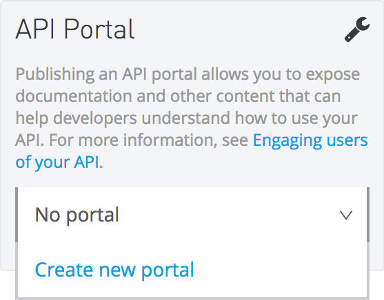 API version details page with API Portal dropdown menu and Create New Portal option